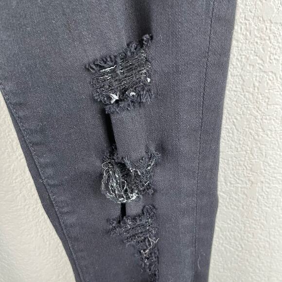 Frame Le High Skinny Low Rise Denim Jeans in Noir Jefferson Black Distressed 26 - Picture 10 of 16